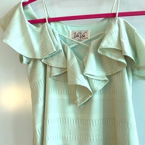 Sea foam green off the shoulder dress